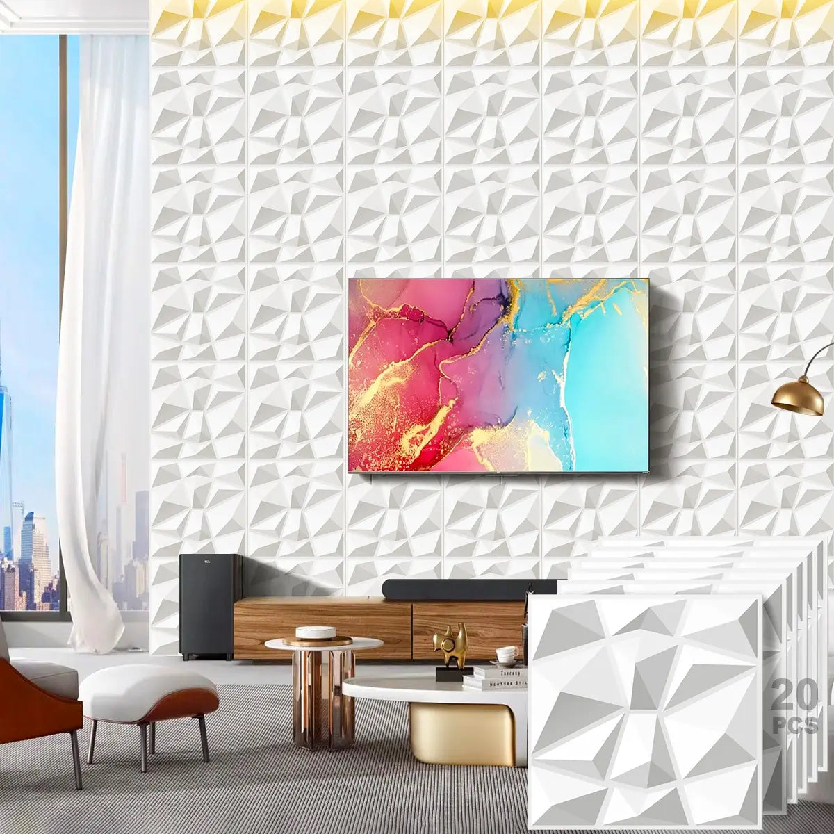 Panel 3D Decorativo — Blanco | Caja 20 piezas