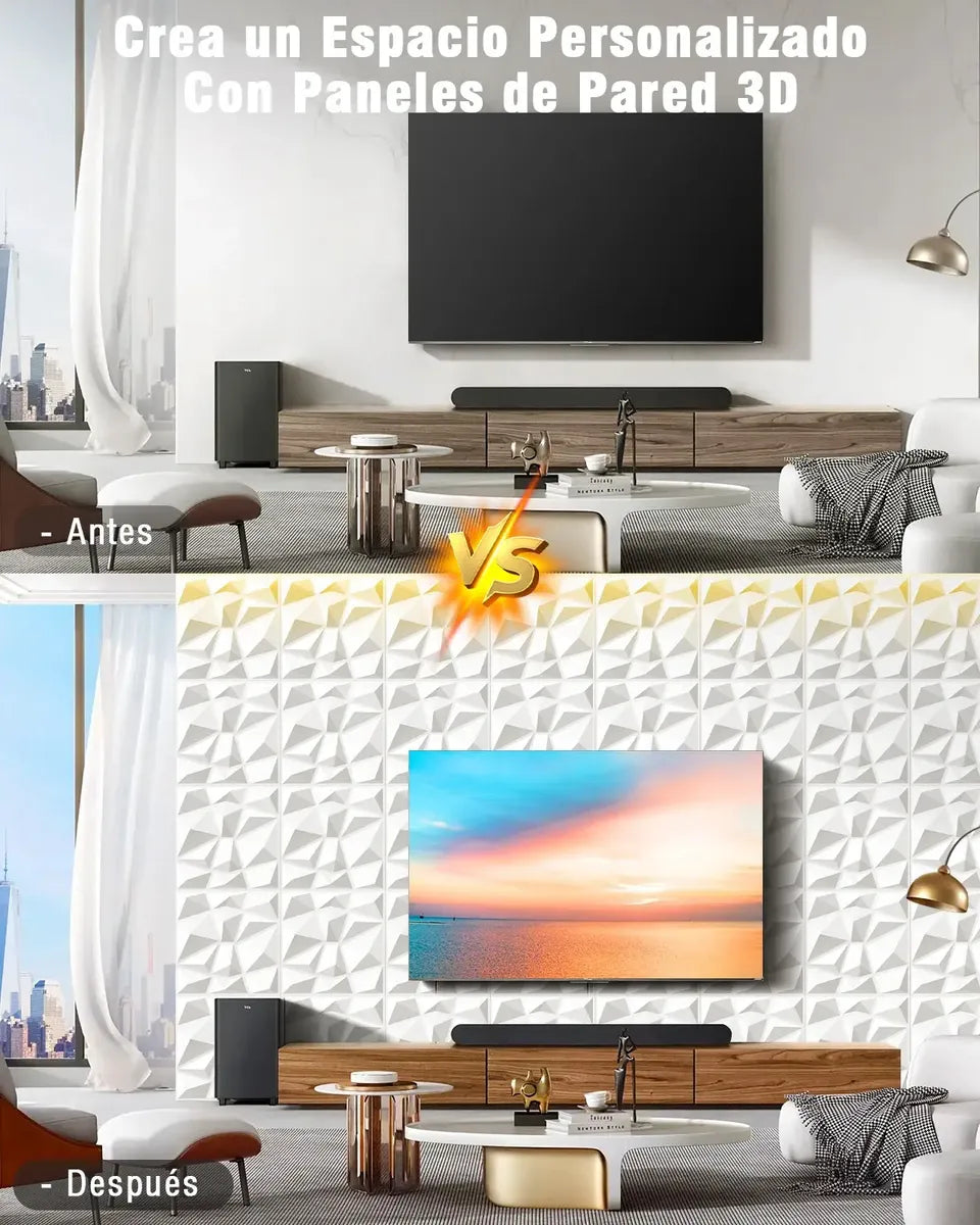 Panel 3D Decorativo — Blanco | Caja 20 piezas