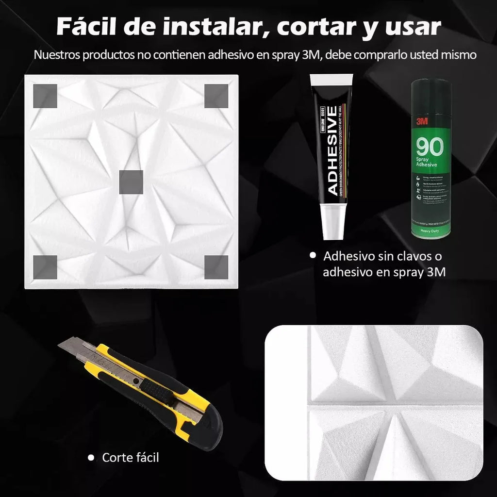 Panel 3D Decorativo — Blanco | Caja 20 piezas