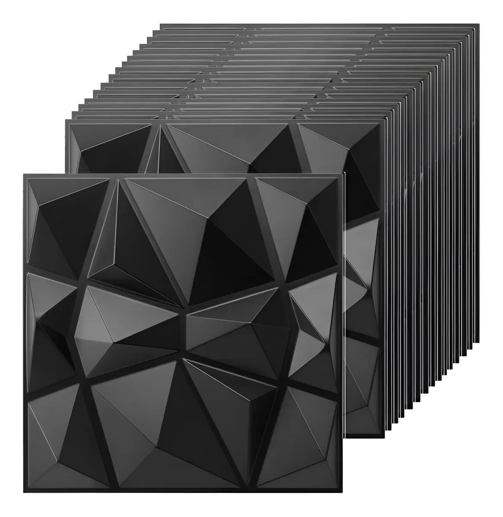 Panel 3D Decorativo — Diamante Negro | Caja 20 piezas