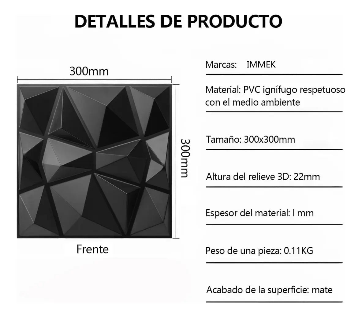 Panel 3D Decorativo — Diamante Negro | Caja 20 piezas